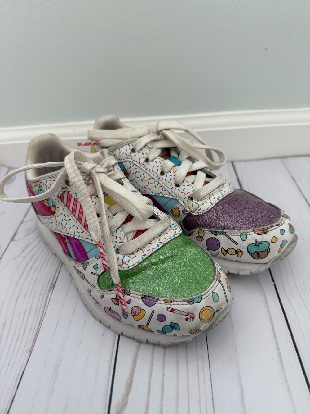 Reebok Candyland Print Sneakers with Green & Purple Glitter